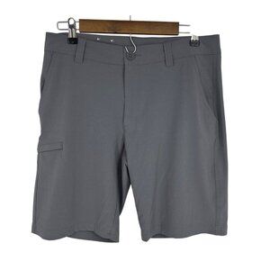 Columbia Mens Gray Stretch Cargo Shorts Size 32 Zip Pocket & Button Back Pockets
